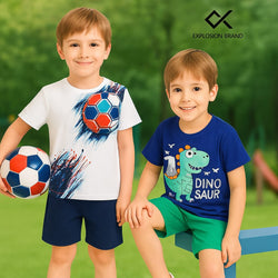 Pack of 2 Boys Dino & Soccer T-Shirt Shorts Set