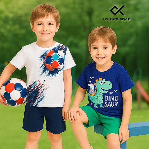 Pack of 2 Boys Dino & Soccer T-Shirt Shorts Set