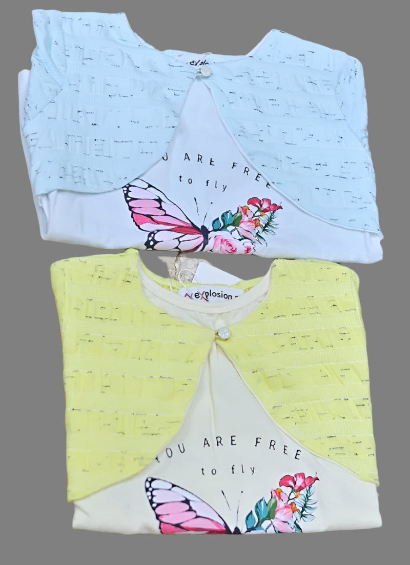 Koti Style Butterfly T-Shirt Plaid & Denim Skirt Suit